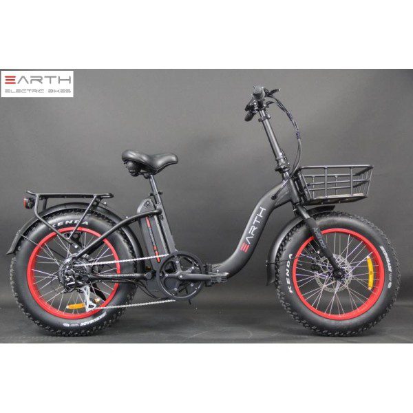 Earth Ant eBike 20 Inch x 4" Fat Folding Black 17Ah with Front Basket